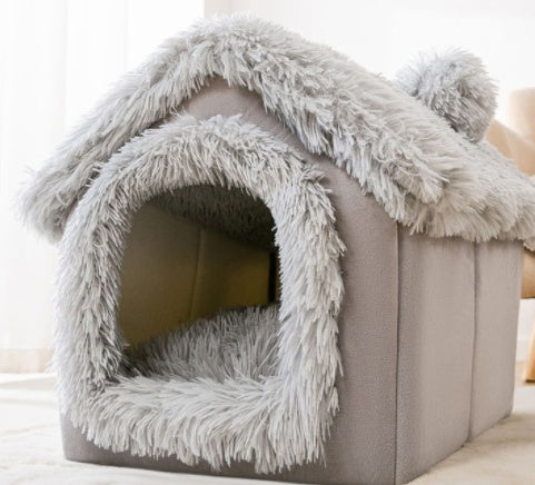 KFX-2212029 Foldable Self-Warming Pet Bed with Durable Bottom - Enclosed Cozy Shelter for Dogs and Cats