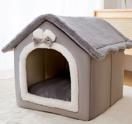 KFX-2212029 Foldable Self-Warming Pet Bed with Durable Bottom - Enclosed Cozy Shelter for Dogs and Cats