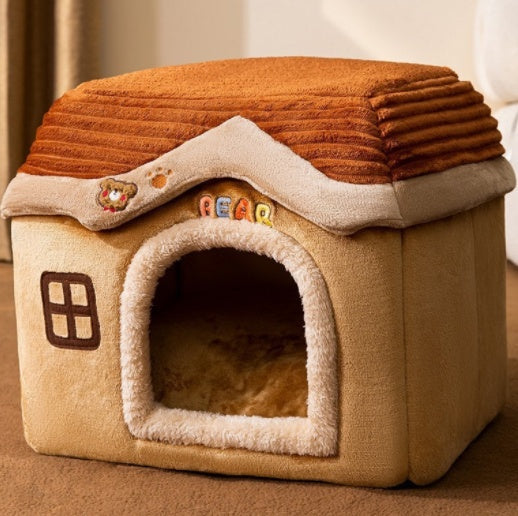 KFX-2212029 Foldable Self-Warming Pet Bed with Durable Bottom - Enclosed Cozy Shelter for Dogs and Cats