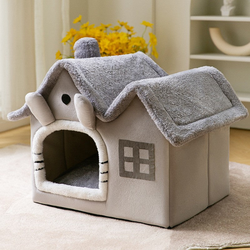 KFX-2212029 Foldable Self-Warming Pet Bed with Durable Bottom - Enclosed Cozy Shelter for Dogs and Cats