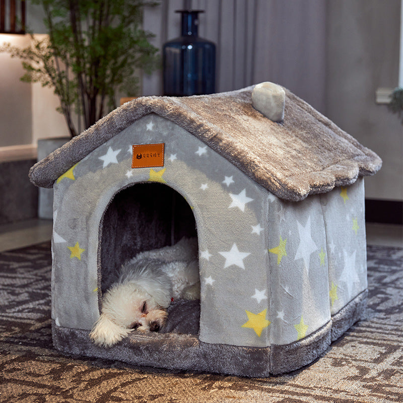 KFX-2212029 Foldable Self-Warming Pet Bed with Durable Bottom - Enclosed Cozy Shelter for Dogs and Cats
