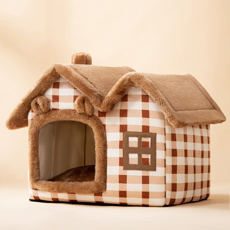 KFX-2212029 Foldable Self-Warming Pet Bed with Durable Bottom - Enclosed Cozy Shelter for Dogs and Cats