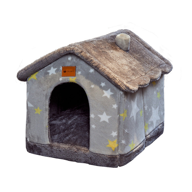 KFX-2212029 Foldable Self-Warming Pet Bed with Durable Bottom - Enclosed Cozy Shelter for Dogs and Cats