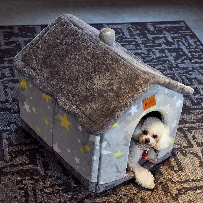KFX-2212029 Foldable Self-Warming Pet Bed with Durable Bottom - Enclosed Cozy Shelter for Dogs and Cats