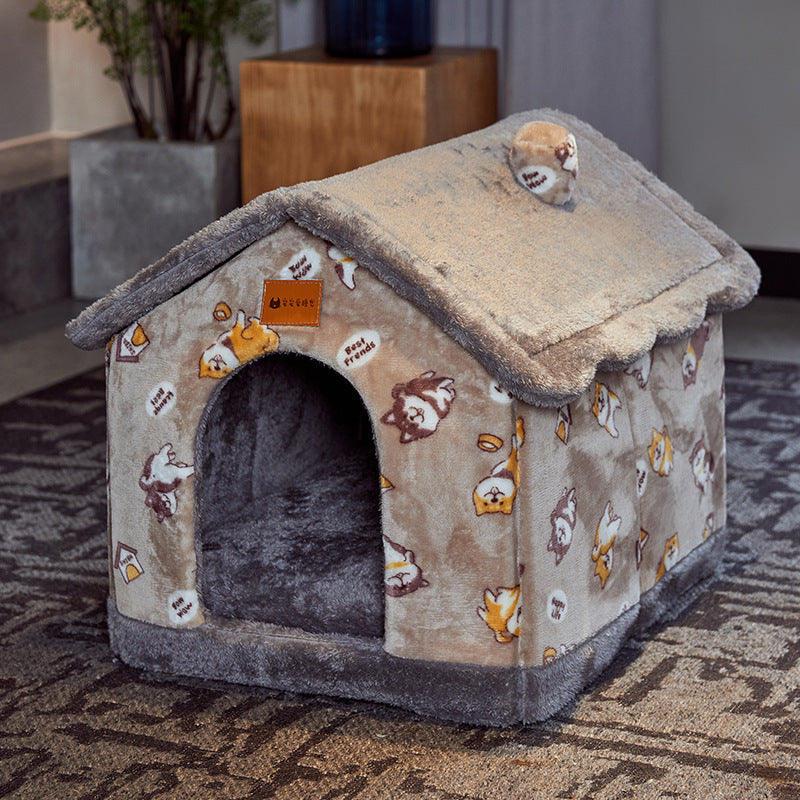 KFX-2212029 Foldable Self-Warming Pet Bed with Durable Bottom - Enclosed Cozy Shelter for Dogs and Cats