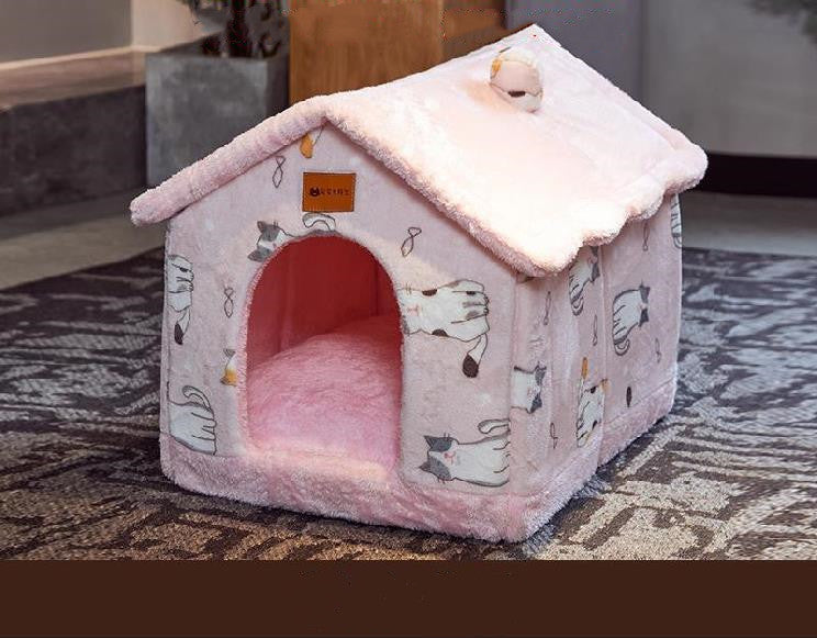 KFX-2212029 Foldable Self-Warming Pet Bed with Durable Bottom - Enclosed Cozy Shelter for Dogs and Cats