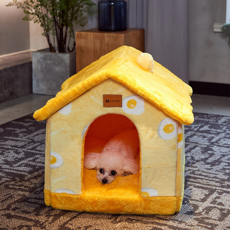 KFX-2212029 Foldable Self-Warming Pet Bed with Durable Bottom - Enclosed Cozy Shelter for Dogs and Cats