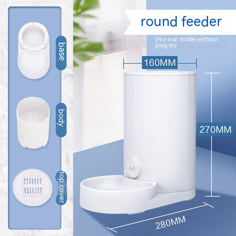KFX-2212157 Automatic Pet Water Fountain and Feeder for Cats - Meifu Round Design, Food Grade PP, Pure White, 28x16x27cm
