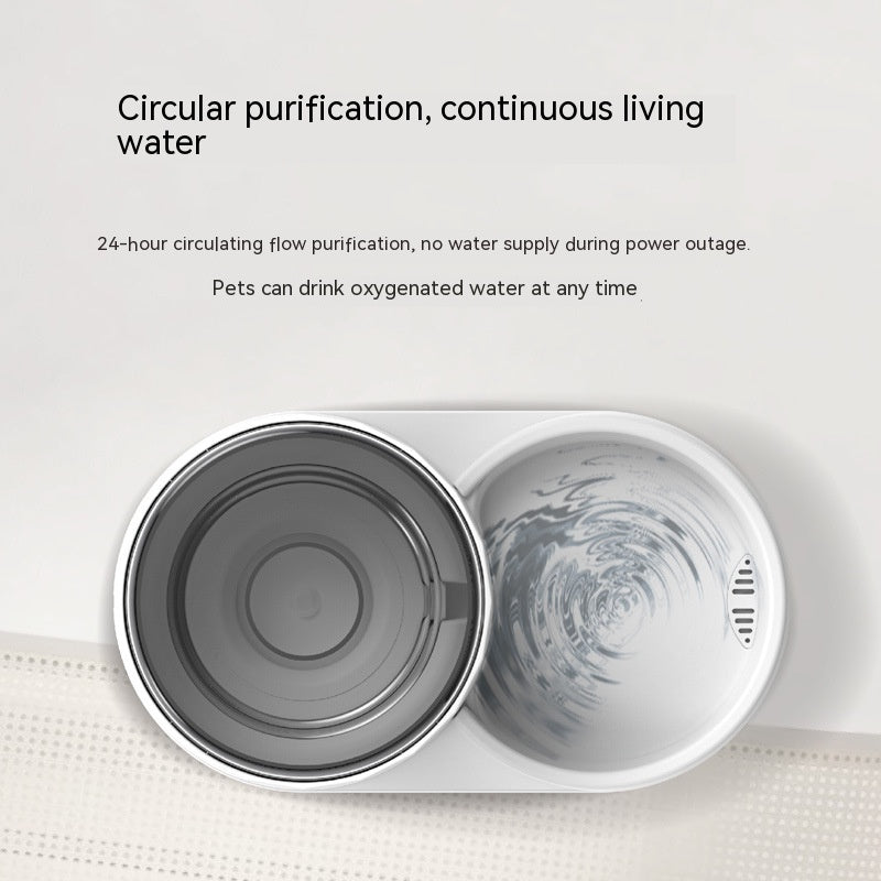 KFX-2212157 Automatic Pet Water Fountain and Feeder for Cats - Meifu Round Design, Food Grade PP, Pure White, 28x16x27cm