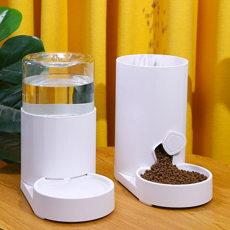KFX-2212157 Automatic Pet Water Fountain and Feeder for Cats - Meifu Round Design, Food Grade PP, Pure White, 28x16x27cm