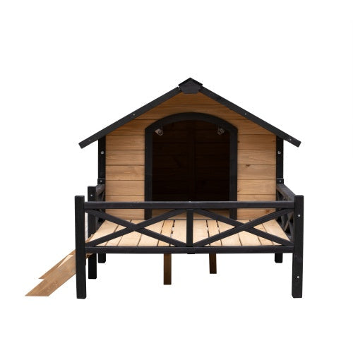 KFX-2215613 Outdoor Large Cabin Style Wooden Kennel with Porch for Dogs