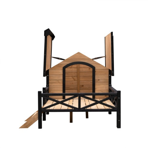 KFX-2215613 Outdoor Large Cabin Style Wooden Kennel with Porch for Dogs