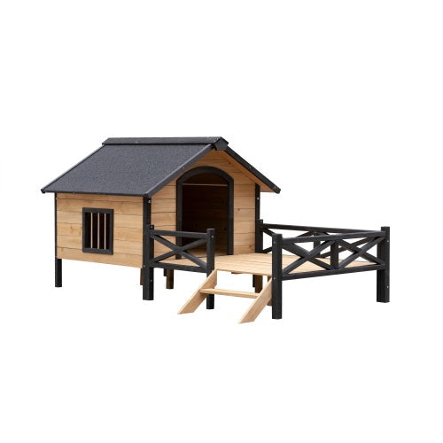 KFX-2215613 Outdoor Large Cabin Style Wooden Kennel with Porch for Dogs