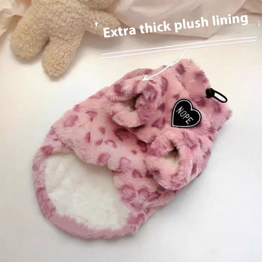 KFX-2216381 Thermal Fleece Sweater for Puppies in Pink Leopard Print
