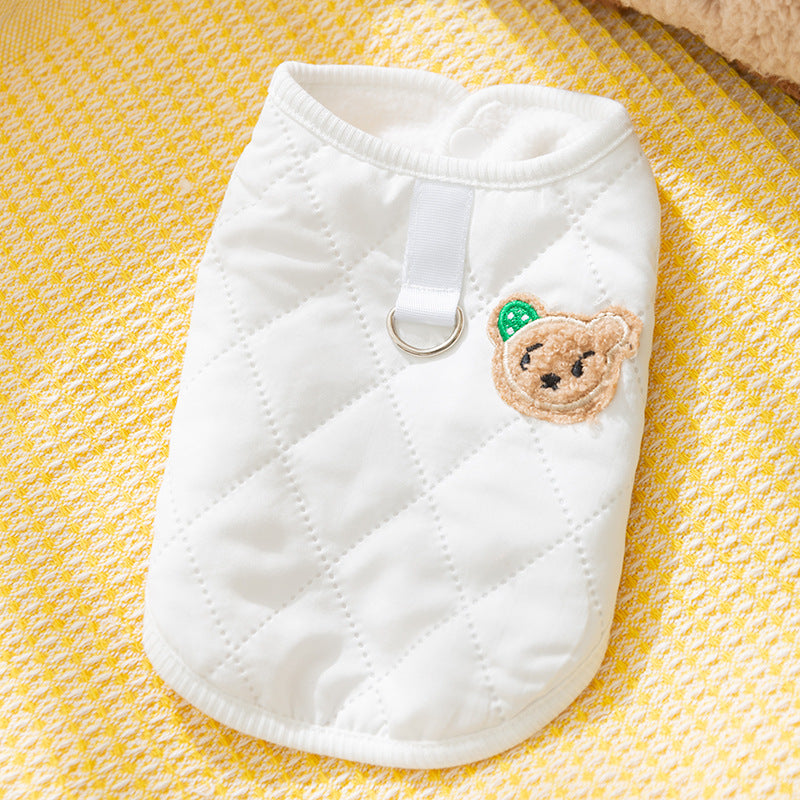 KFX-2216509 Quilted Dog Vest with Bear Patch - Cozy Warm Padded Gilet for Small Dogs