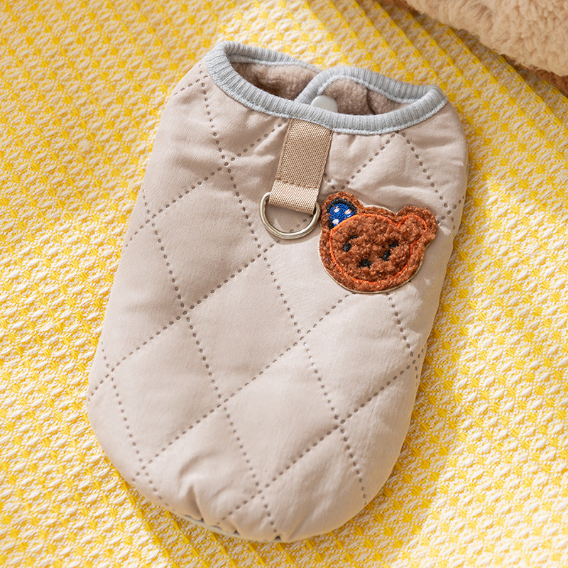 KFX-2216509 Quilted Dog Vest with Bear Patch - Cozy Warm Padded Gilet for Small Dogs