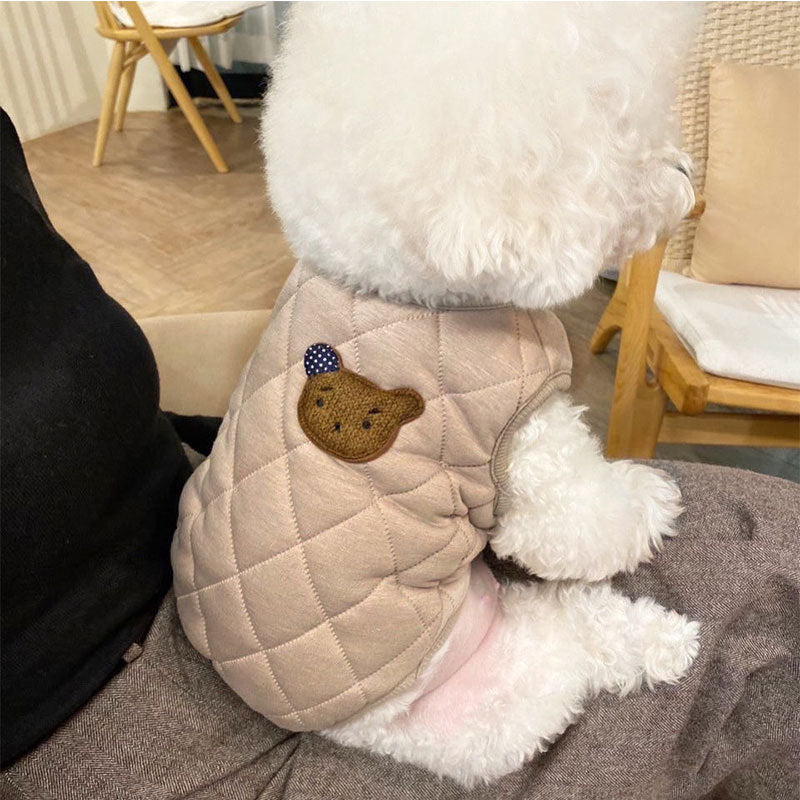 KFX-2216509 Quilted Dog Vest with Bear Patch - Cozy Warm Padded Gilet for Small Dogs