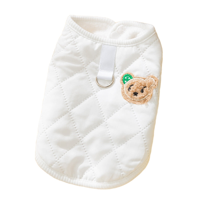 KFX-2216509 Quilted Dog Vest with Bear Patch - Cozy Warm Padded Gilet for Small Dogs
