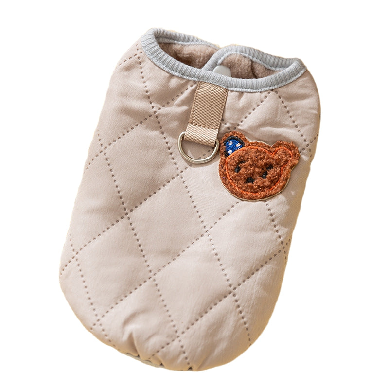 KFX-2216509 Quilted Dog Vest with Bear Patch - Cozy Warm Padded Gilet for Small Dogs