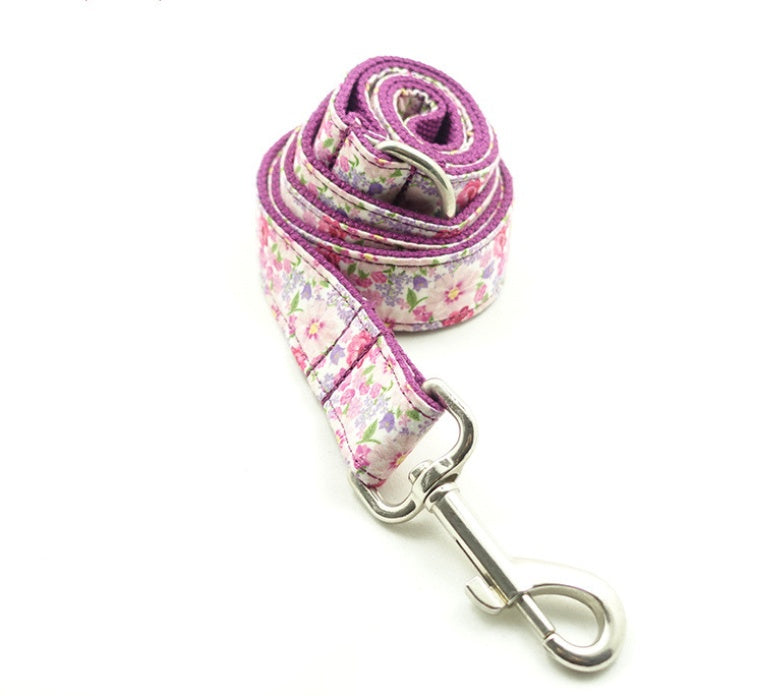 KFX-2217533 Purple Floral Dog Leash Made with Soft Cloth and Ribbon