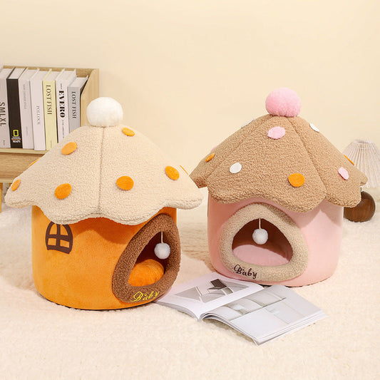 KFX-2217789 Removable Mushroom House Pet Bed for Cats and Puppies - Available in Multiple Colors and Sizes