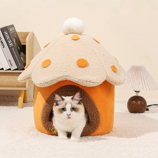 KFX-2217789 Removable Mushroom House Pet Bed for Cats and Puppies - Available in Multiple Colors and Sizes