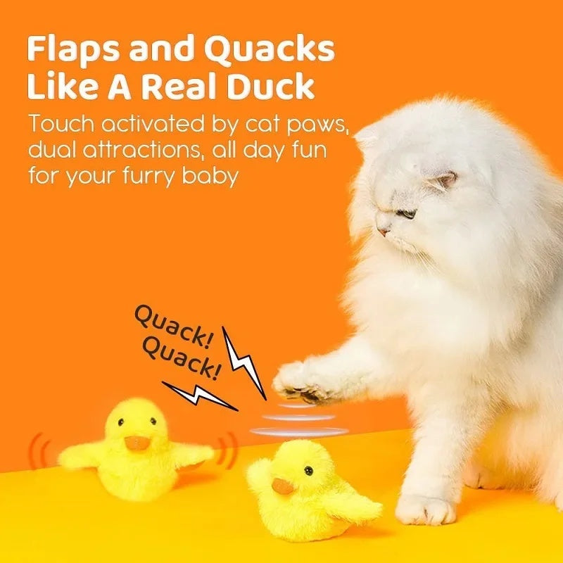 KFX-2219197 Interactive Electric Flapping Duck Cat Toy with Rechargeable Vibrating Sound, Washable Plush, and Catnip for Engaging Playtime