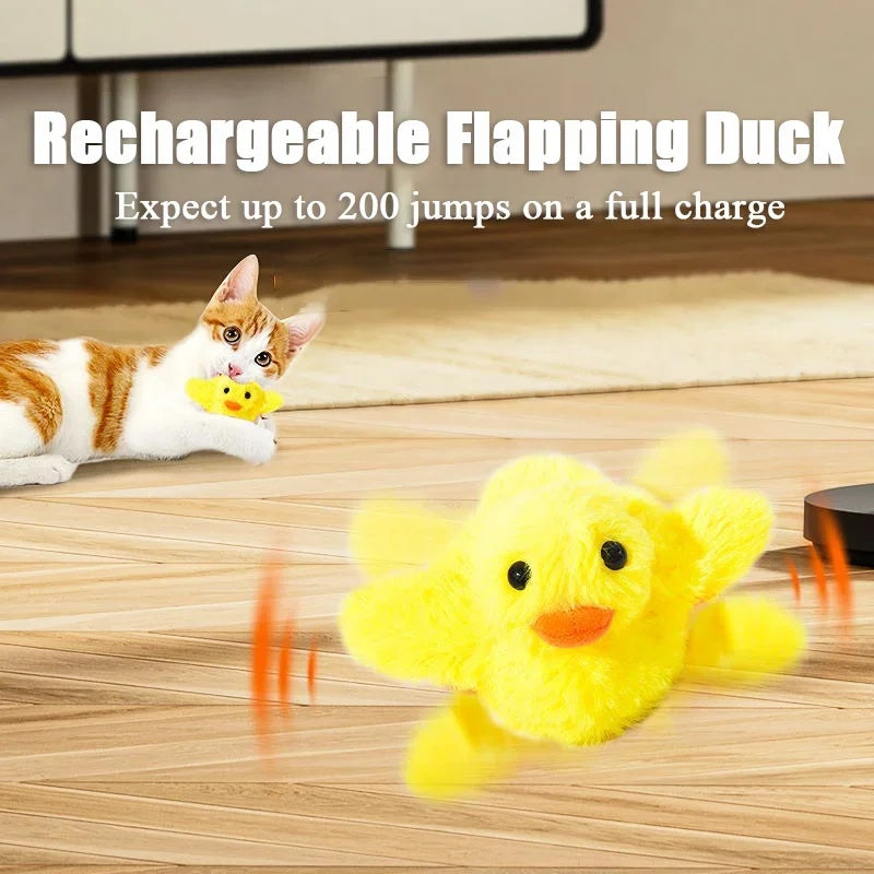 KFX-2219197 Interactive Electric Flapping Duck Cat Toy with Rechargeable Vibrating Sound, Washable Plush, and Catnip for Engaging Playtime