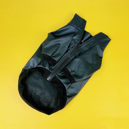 KFX-2220093 Pet Dog Zippered Black PU Leather Jacket - Stylish & Simple Design, Multiple Sizes Available