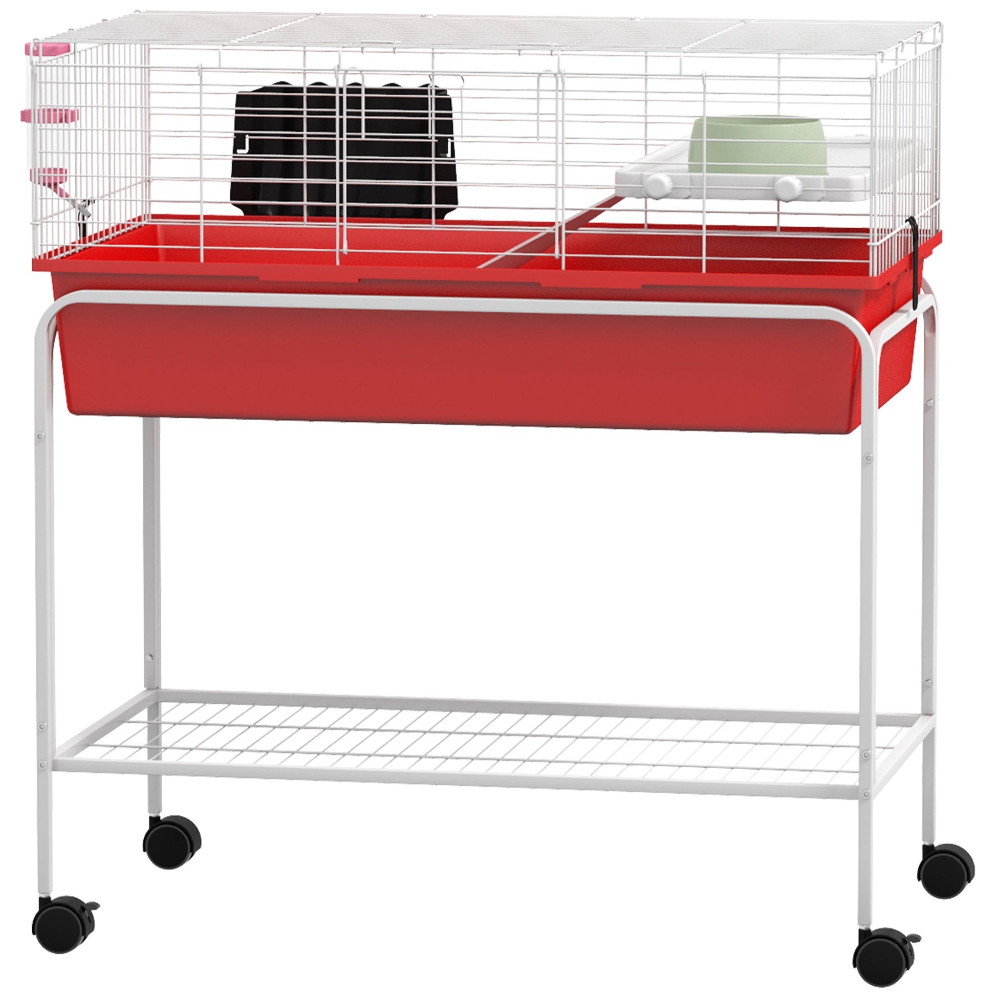 KFX-2221373 Two-Story Small Animal Habitat with Removable Stand, Wheels, and Shelf - Ideal for Guinea Pigs, Chinchillas, Ferrets, and More, 33" x 18.5" x 35"