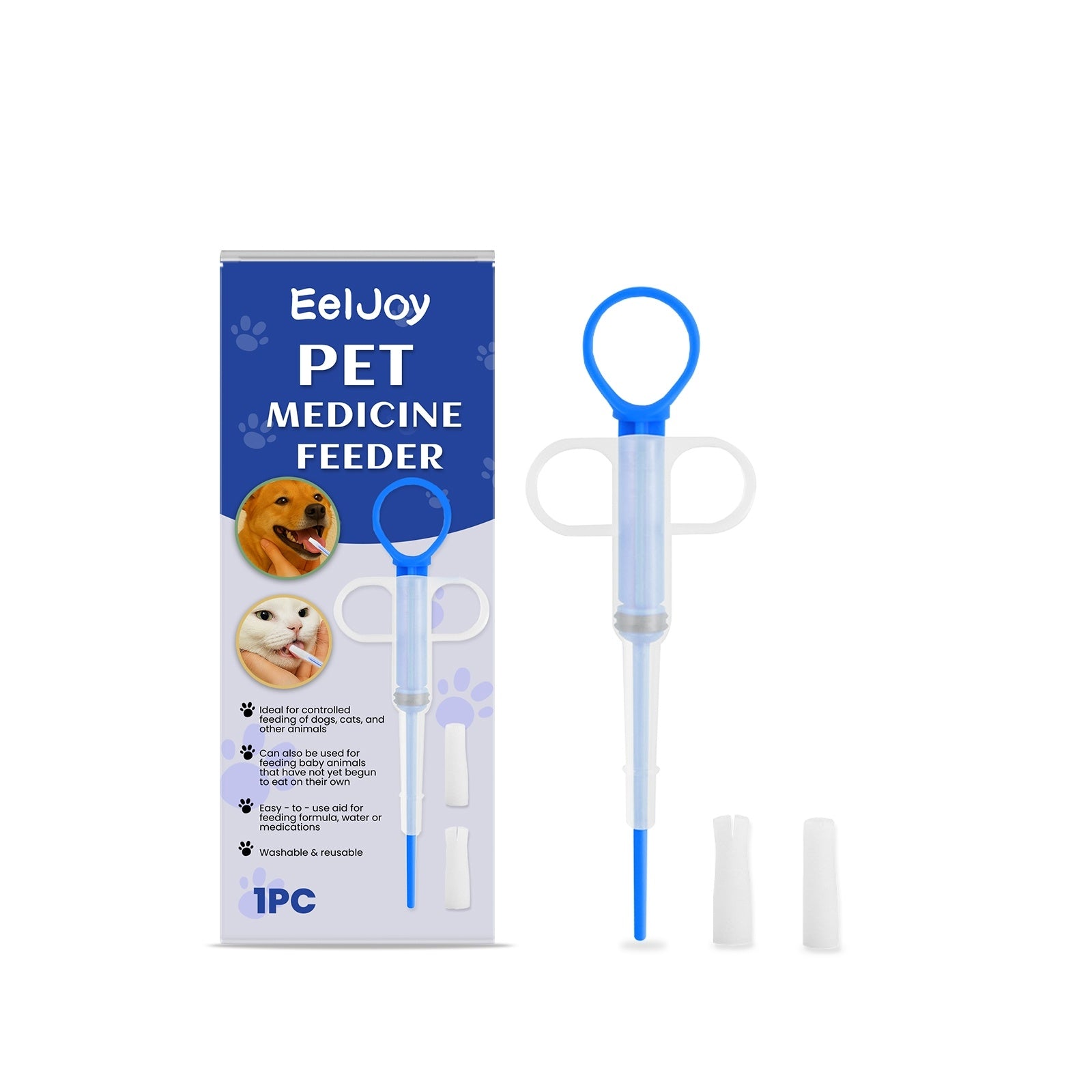 KFX-2221501 EELJOY Pet Medicine Feeder with Split and Round Heads - Durable PP and Silica Gel Construction