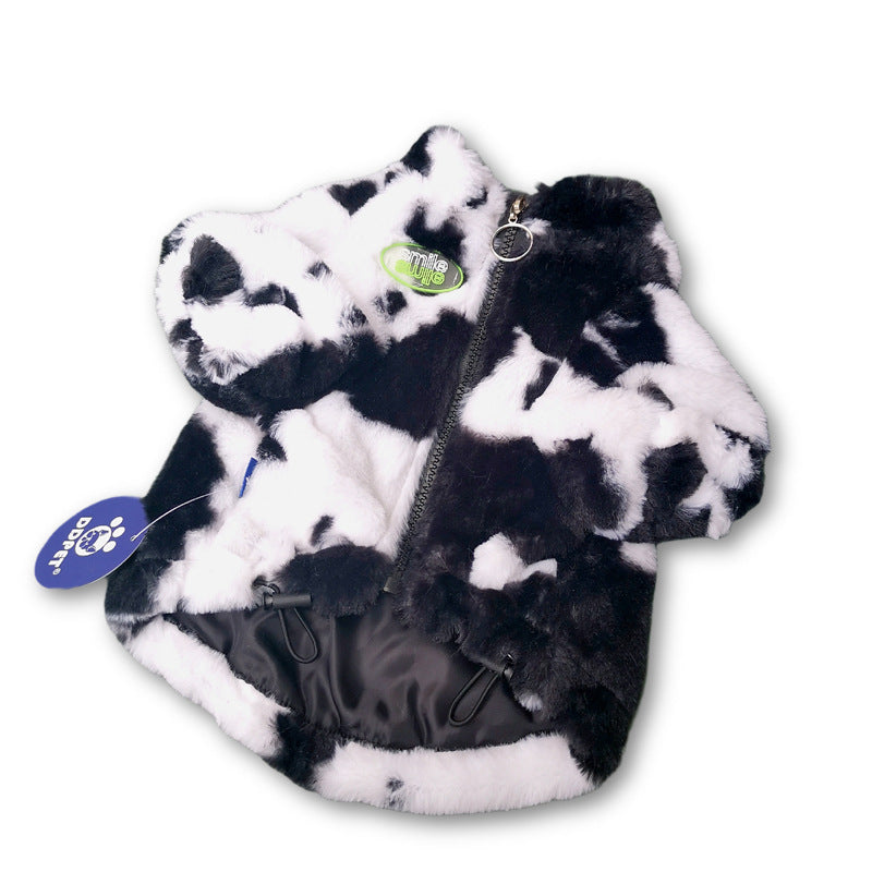 KFX-2224061 Cozy Black and White Rabbit Fur Dog Coat for Autumn and Winter - Small to XXL