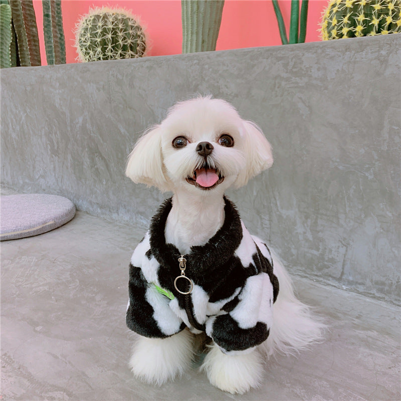 KFX-2224061 Cozy Black and White Rabbit Fur Dog Coat for Autumn and Winter - Small to XXL