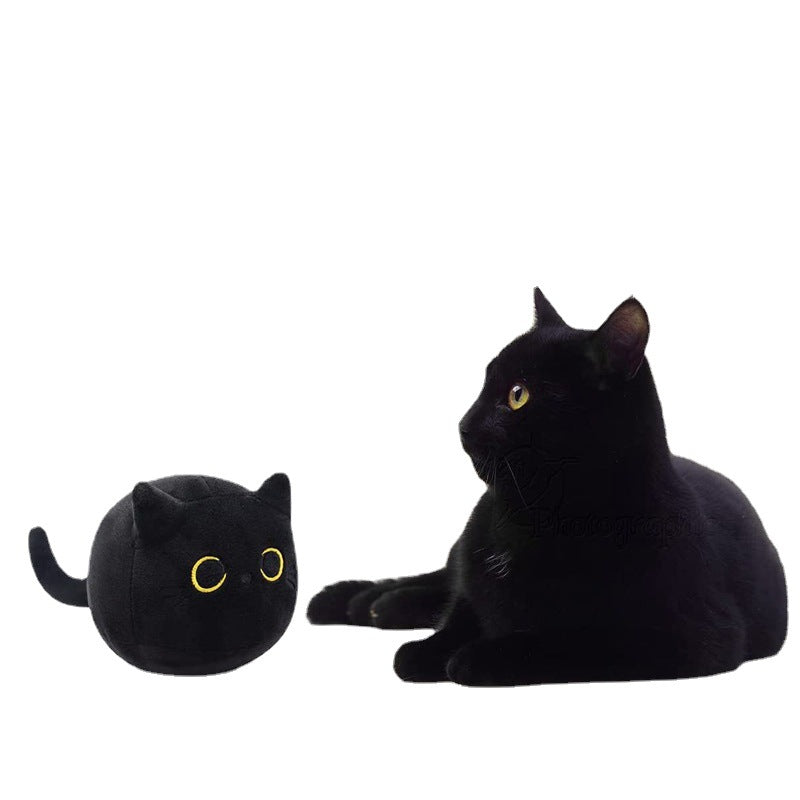 KFX-2224957 Fluffy Black Cat Plush Toy - Soft Stuffed Animal Cushion for Kids and Home Decor