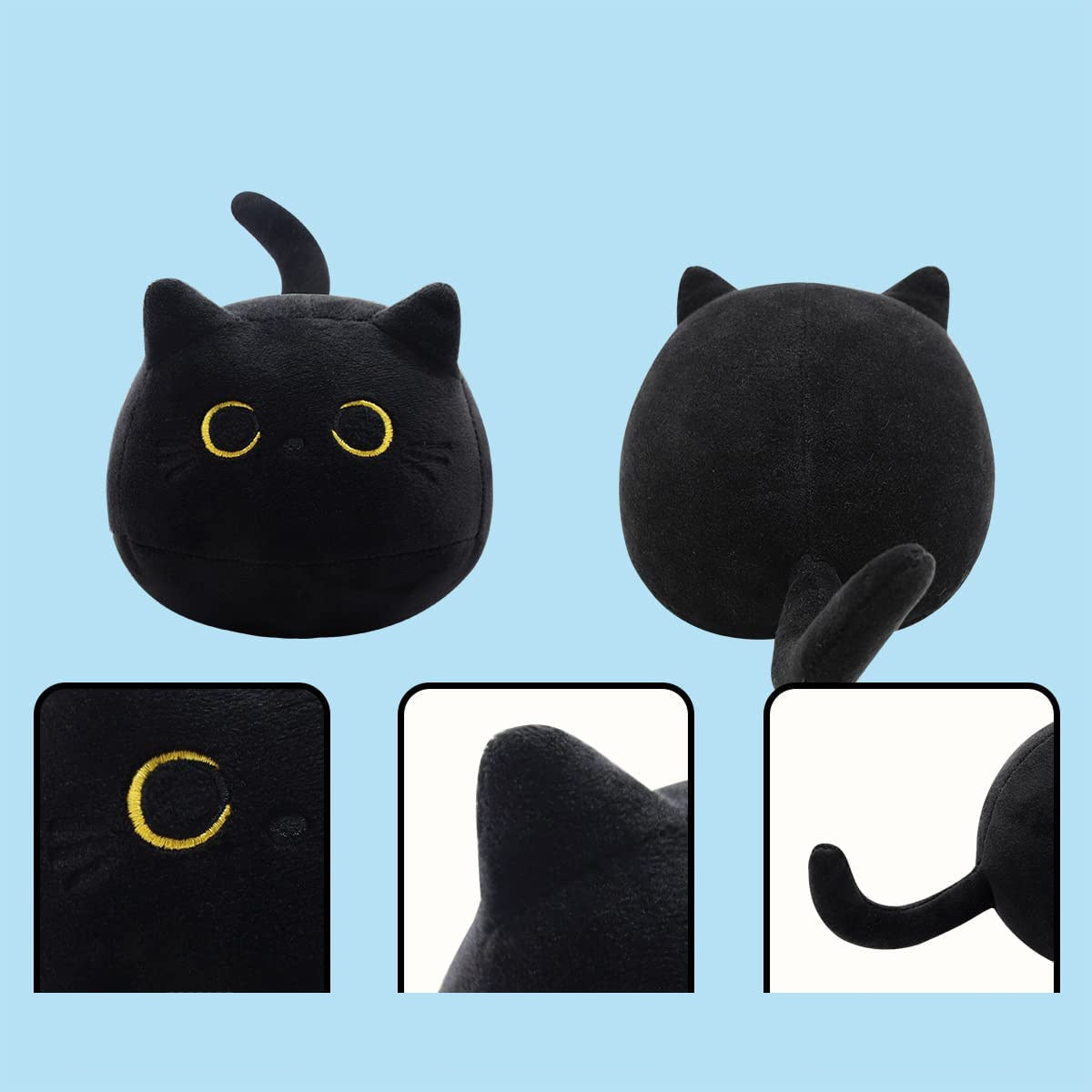 KFX-2224957 Fluffy Black Cat Plush Toy - Soft Stuffed Animal Cushion for Kids and Home Decor