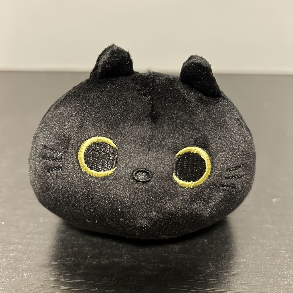 KFX-2224957 Fluffy Black Cat Plush Toy - Soft Stuffed Animal Cushion for Kids and Home Decor