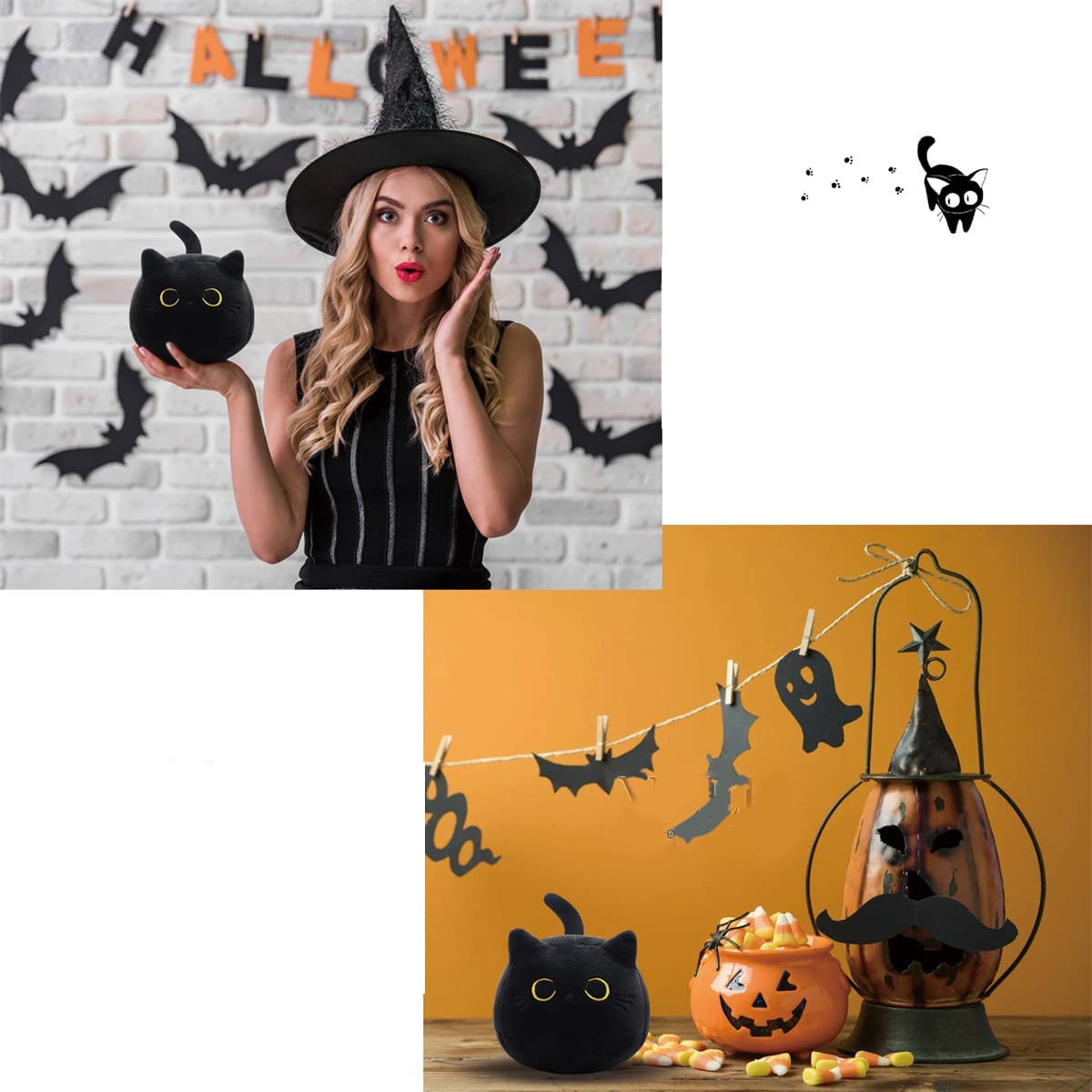 KFX-2224957 Fluffy Black Cat Plush Toy - Soft Stuffed Animal Cushion for Kids and Home Decor