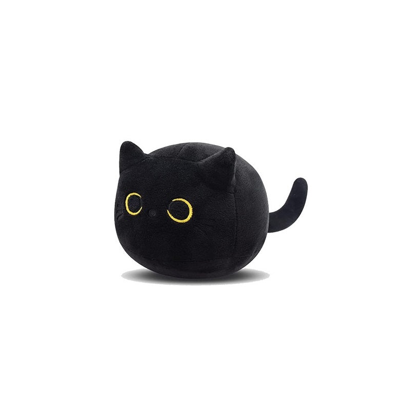 KFX-2224957 Fluffy Black Cat Plush Toy - Soft Stuffed Animal Cushion for Kids and Home Decor