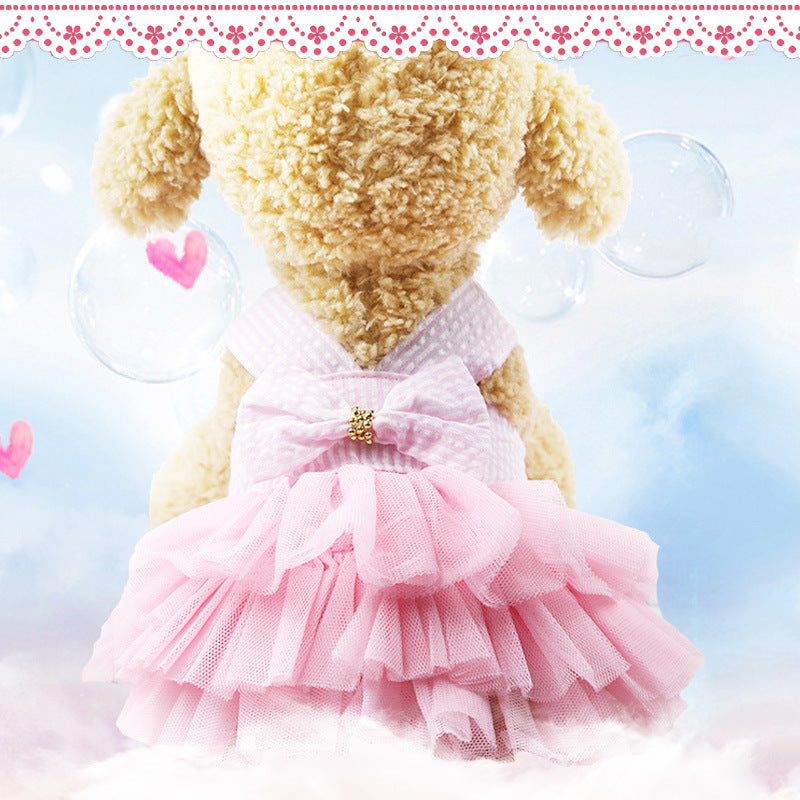 KFX-2225853 Pet Fashion Striped Suspender Skirt in Pink and Cyan, Cotton Material, Multiple Sizes Available