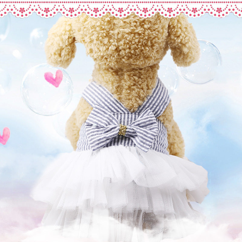 KFX-2225853 Pet Fashion Striped Suspender Skirt in Pink and Cyan, Cotton Material, Multiple Sizes Available