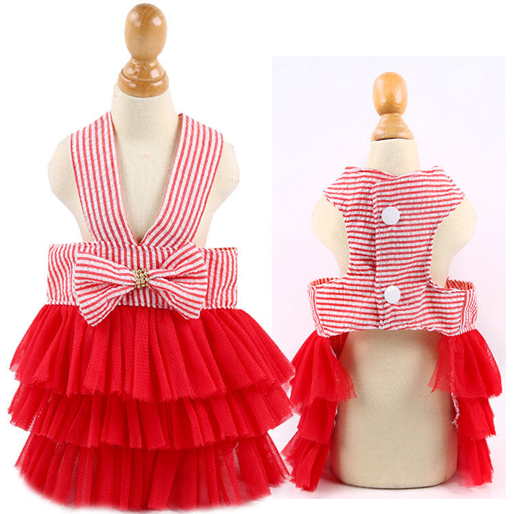 KFX-2225853 Pet Fashion Striped Suspender Skirt in Pink and Cyan, Cotton Material, Multiple Sizes Available
