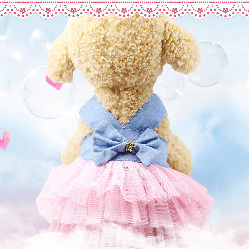 KFX-2225853 Pet Fashion Striped Suspender Skirt in Pink and Cyan, Cotton Material, Multiple Sizes Available