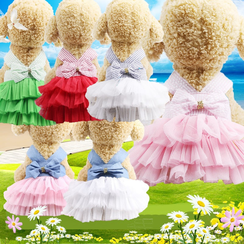 KFX-2225853 Pet Fashion Striped Suspender Skirt in Pink and Cyan, Cotton Material, Multiple Sizes Available