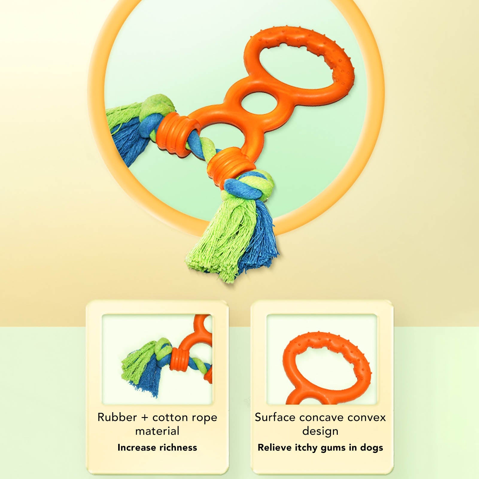 KFX-2226109 Durable Cotton Rope Dog Chew & Teething Ring with Soft Rubber for Dental Care and Interactive Play