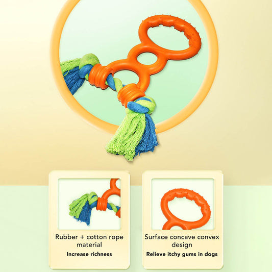 KFX-2226109 Durable Cotton Rope Dog Chew & Teething Ring with Soft Rubber for Dental Care and Interactive Play