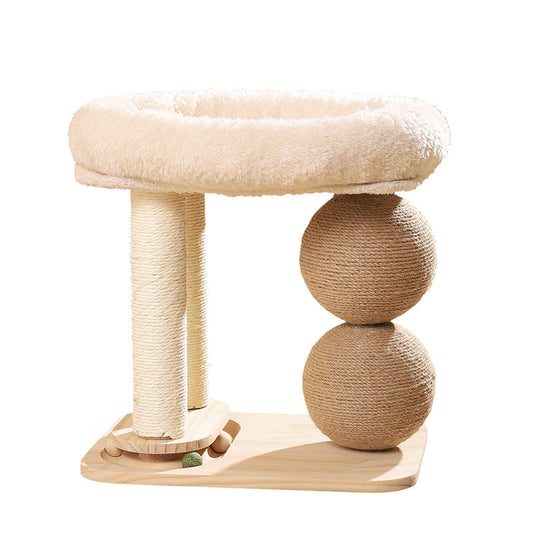 KFX-2226749 Double Column Cat Grasping Ball Nest - Pine Material, Available in Summer Mat & Sisal Styles
