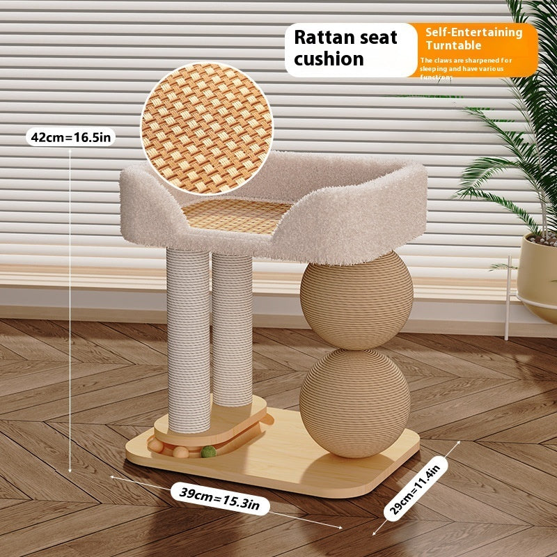 KFX-2226749 Double Column Cat Grasping Ball Nest - Pine Material, Available in Summer Mat & Sisal Styles