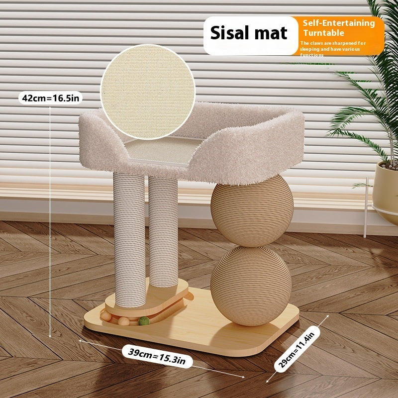 KFX-2226749 Double Column Cat Grasping Ball Nest - Pine Material, Available in Summer Mat & Sisal Styles