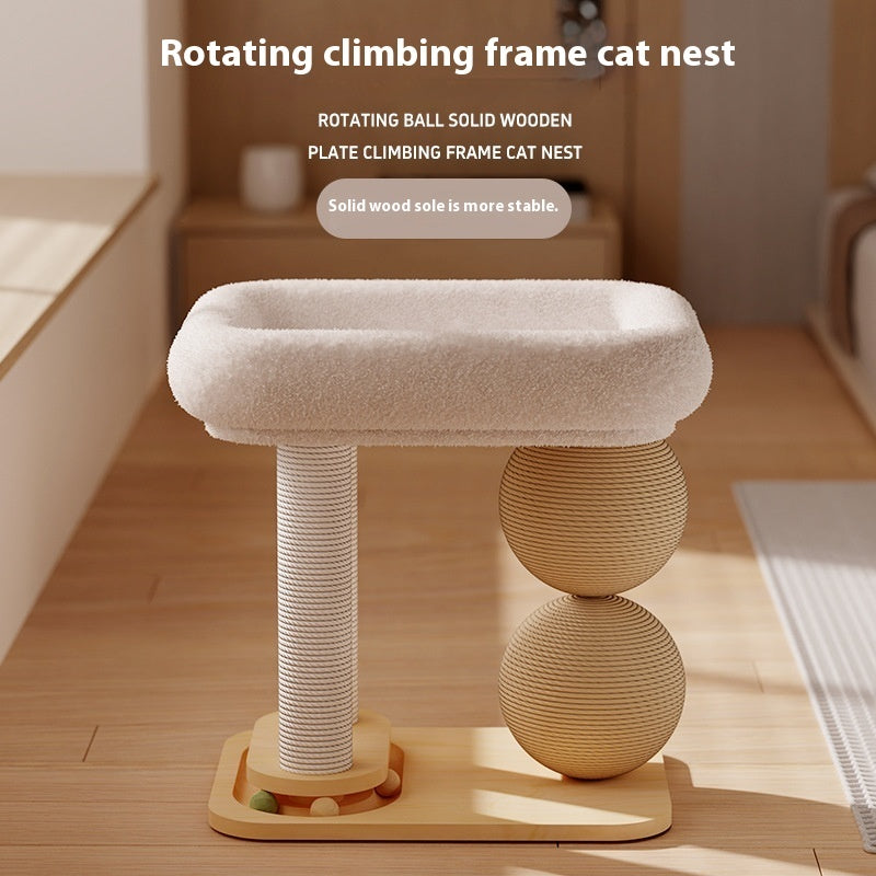 KFX-2226749 Double Column Cat Grasping Ball Nest - Pine Material, Available in Summer Mat & Sisal Styles