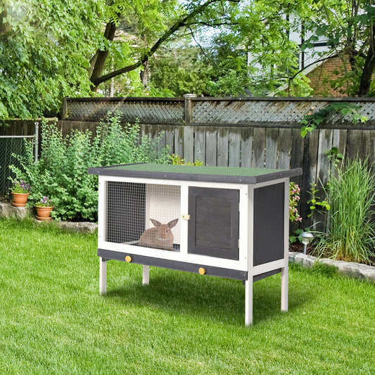 KFX-2227133 Wooden Rabbit Hutch with Removable Tray and Openable Roof for Small Pets